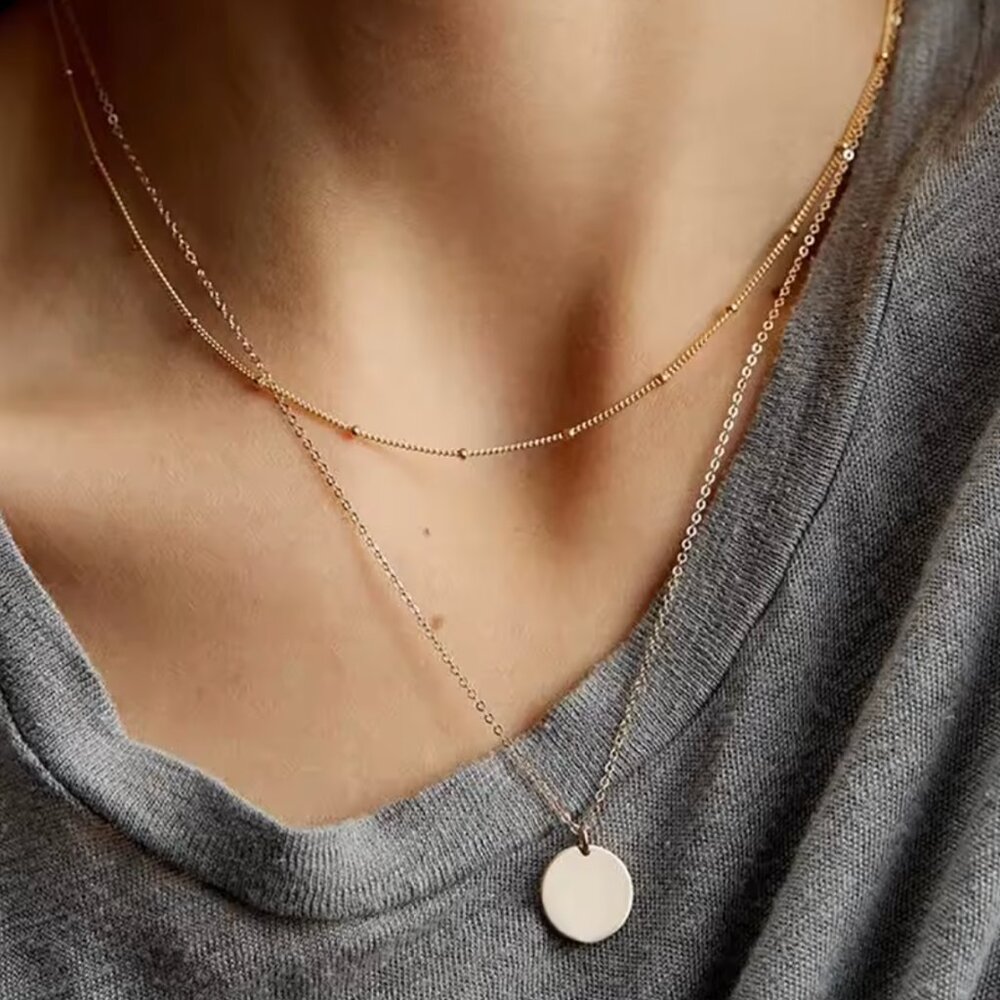 14K Gold Filled Circle Layering Pendent Necklace